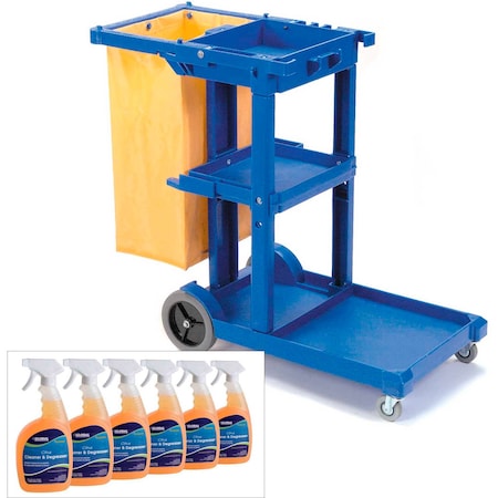 Global Industrial Janitor Cart Blue with Citrus Cleaner Degreaser Case 800377